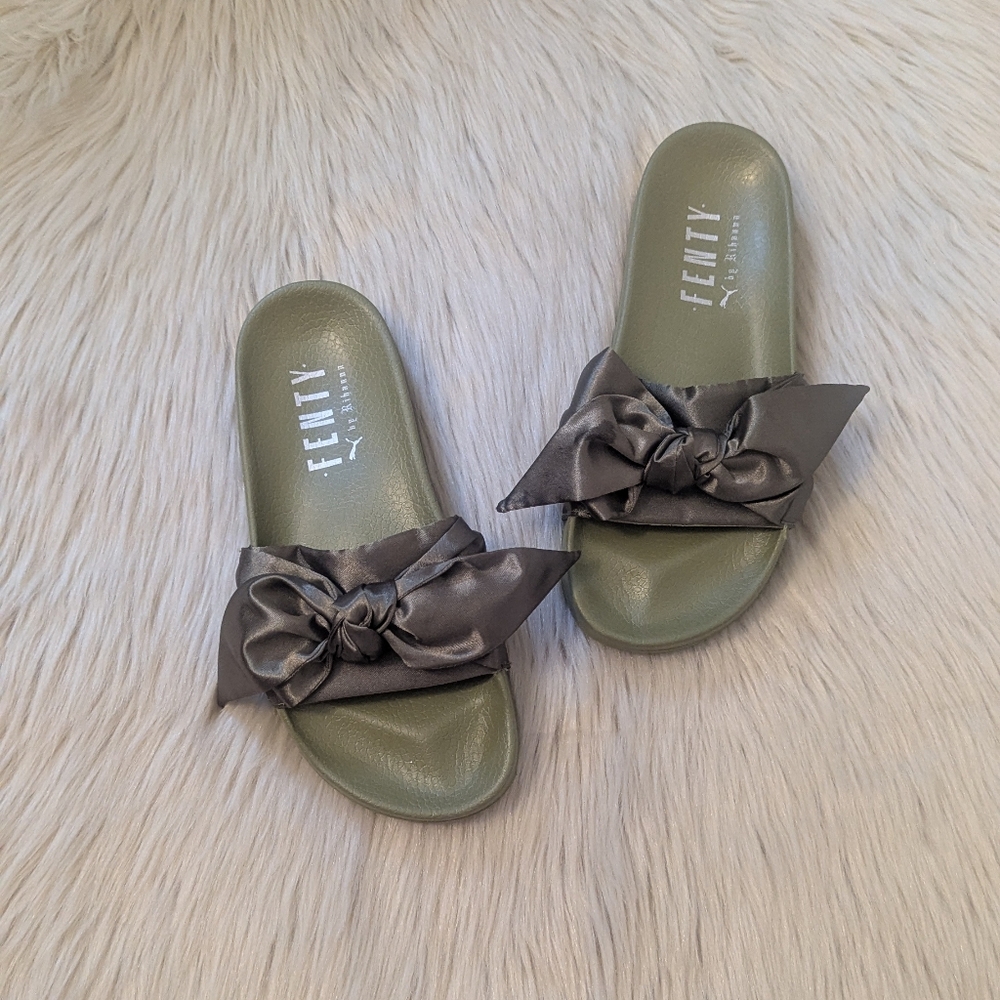 Fenty by Rihanna Puma green bow sandals size  6.5
